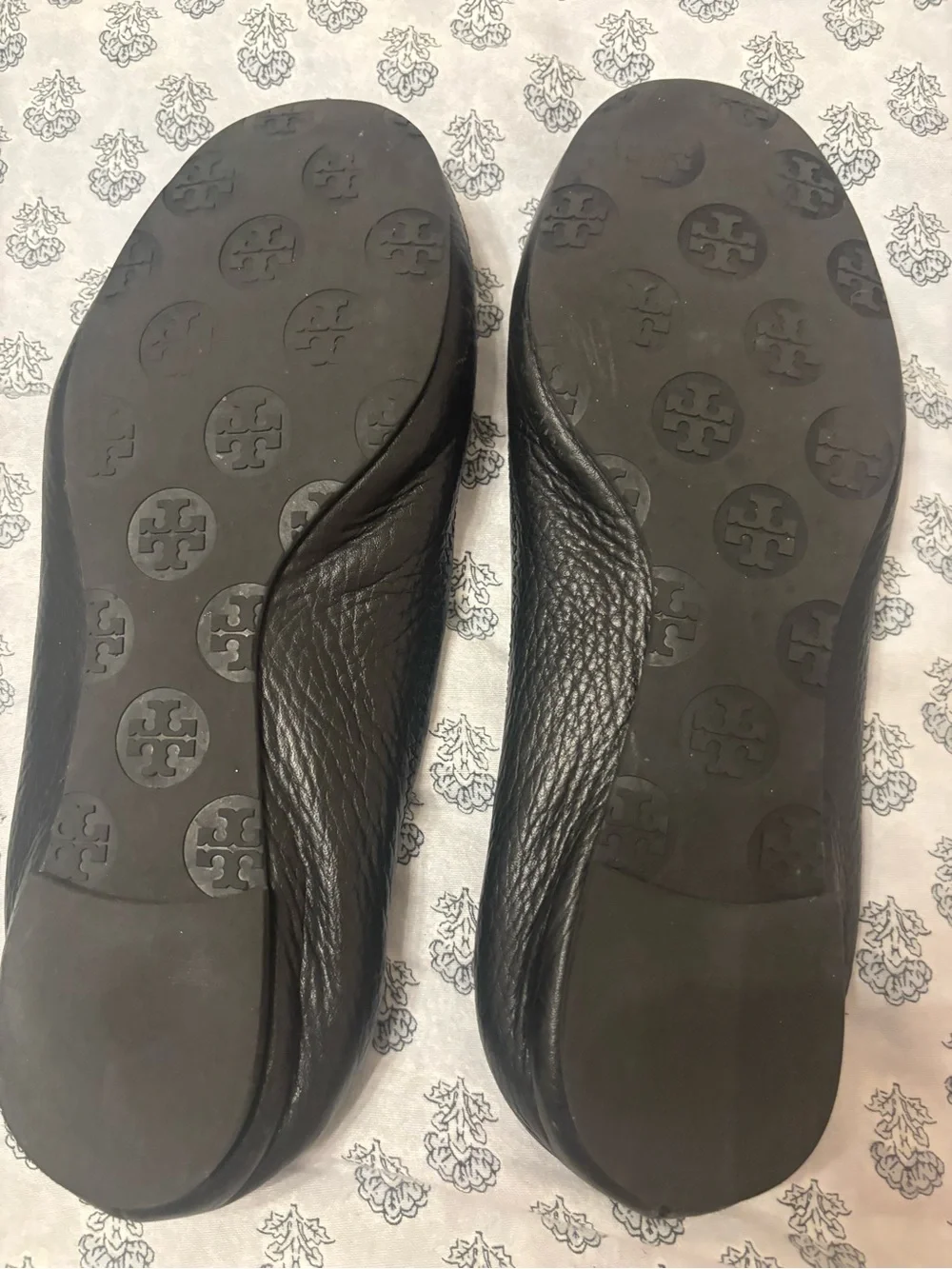 Tory Burch Black Leather Logo Ballet Flats